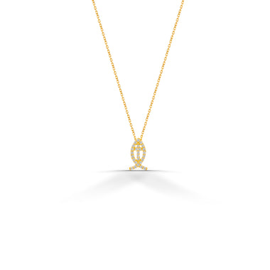 Diamond Fish Cross Necklace in 10k 14k 18k Gold