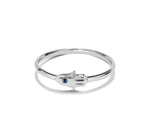 18K White gold Size 7 / Dainty Hamsa Hand Ring / Natural Blue Sapphire Ring / Hand of Fatima Ring / NXDOJDR977/02