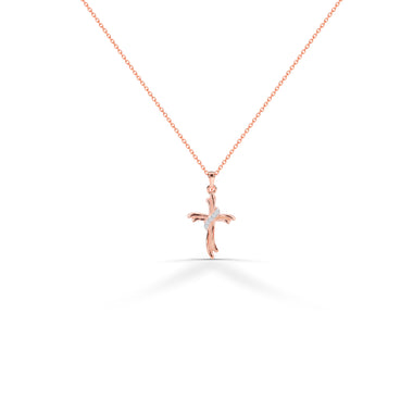 Tiny Diamond Cross Necklace in 10K, 14K, and 18K Gold