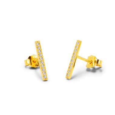 Diamond Bar Stud Earrings in 10K 14K 18K Solid Gold