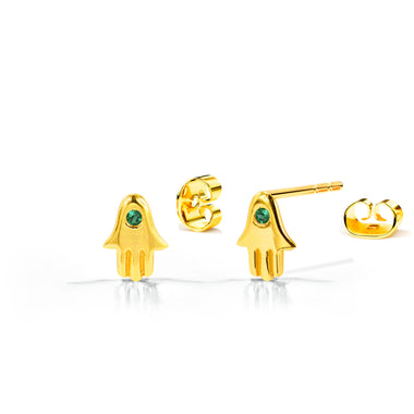 18K 14K 10K Solid Gold Tiny Hamsa Hand Earrings