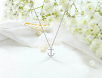 10k 14k 18k Gold Cross Anchor Necklace with Micro Pave Natural Diamonds