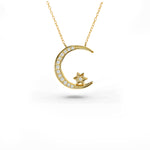 Islamic Crescent moon Diamond Pendant Necklace