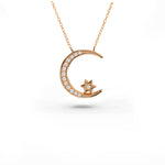 Islamic Crescent moon Diamond Pendant Necklace