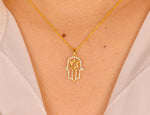 Diamond Hamsa Hand Star of David Necklace in 10k 14k 18k Gold