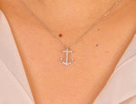 10k 14k 18k Gold Cross Anchor Necklace with Micro Pave Natural Diamonds