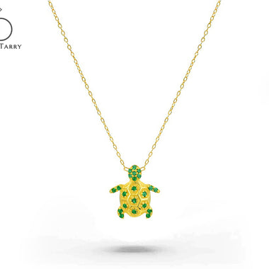Emerald Turtle Necklace in Solid Gold