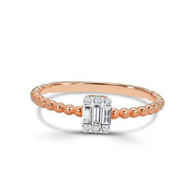 Classic 0.10 Ct Baguette Diamond Ring in Rose Gold with bead ball band 