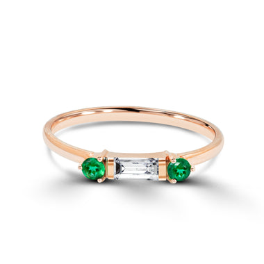 0.30 Ct Baguette Diamond and Emerald in 10k, 14k and 18k Gold 