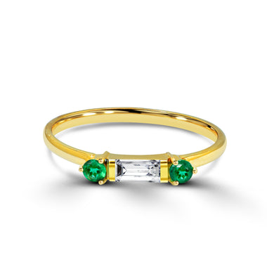 0.30 Ct Baguette Diamond and Emerald in 10k, 14k and 18k Gold 