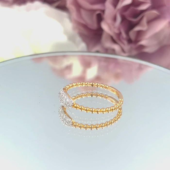 18K Rose gold / Size 6.75 / Micro Pave Diamond Ring / Dainty Cluster Diamond Ring / Thin Wedding Band / Beaded Band Ring / NXDOJDR787