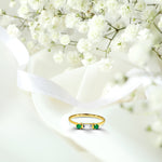 18K Rose gold / Size 6.75 / Dainty Baguette Diamond Ring With Emerald / Emerald and Diamond Engagement Ring / Minimal Ring / NXDDR623