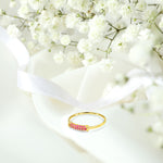 18K Yellow gold / Size 6.5 / Dainty Ruby Ring / Thin Stacking Ring / Micro Pave Cluster Ring / Wedding Ring / NXDOJDR939/01