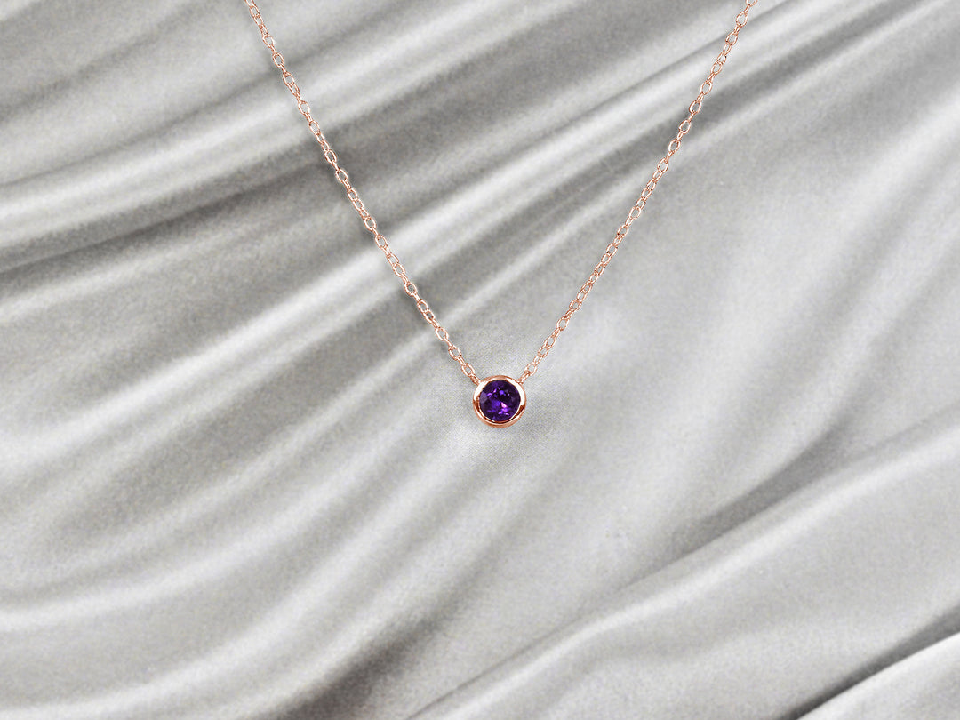 Solitaire Gemstone Necklace 4 mm. in 10k and 14k gold/ Garnet/ Amethyst/  Citrine/ Swiss and London Blue Topaz/ Peridot/ Gemstone color option/