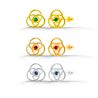 0.08ct Emerald, Ruby and Sapphire Flower Studs