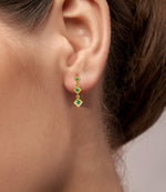 0.11 Ct 3 Stone Emerald, Ruby and Sapphire Dangle Earrings