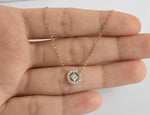 18K 14K 10K Solid Gold Princess Cut Halo Round Pendant Necklace