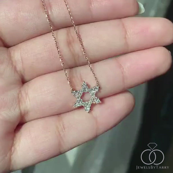 Star Of David Diamond Necklace in 10k, 14k, and 18k Solid Gold