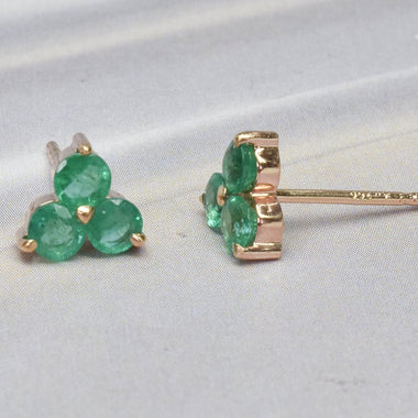Emerald Earring / Tiny Emerald Trio Stud Earrings / Three emerald Stud / 18k 14k 10k Gold Stud / Anniversary Gift / Wedding Birthday Gift - Jewels By Tarry