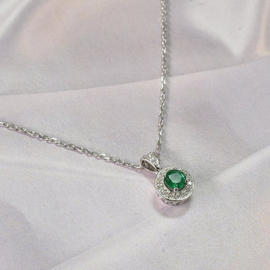 Natural Emerald Necklace Genuine diamond / 18k White Gold Diamond Necklace / AAA Round Emerald / Minimal Round Necklace / DP512 - Jewels By Tarry