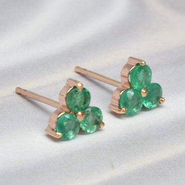 Emerald Earring / Tiny Emerald Trio Stud Earrings / Three emerald Stud / 18k 14k 10k Gold Stud / Anniversary Gift / Wedding Birthday Gift - Jewels By Tarry