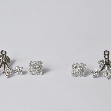 Diamond  Ear Jacket Stud Earring in Solid 18k White Gold / Diamond Earring / Natural Round Diamond 0.66ct Diamond Valentine Jewelry / DE552 - Jewels By Tarry