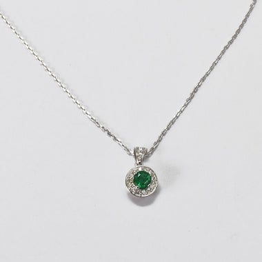 Natural Emerald Necklace Genuine diamond / 18k White Gold Diamond Necklace / AAA Round Emerald / Minimal Round Necklace / DP512 - Jewels By Tarry