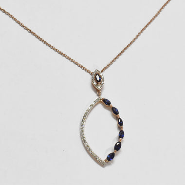 Natural Blue Sapphire Diamond Necklace / 0.17ct High Quality Diamond AAA Marquise 0.35ct Blue Sapphire / 18k 14k 10k Gold Necklace / DP35 - Jewels By Tarry