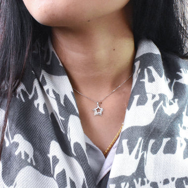 Diamond Star Necklace in 18k Solid White Gold / White Gold Diamond Necklace / Open Star Necklace / Pave Cluster Diamond / Labor Day Sale - Jewels By Tarry