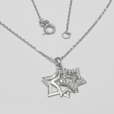 Diamond Star Necklace in 18k Solid White Gold / White Gold Diamond Necklace / Open Star Necklace / Pave Cluster Diamond / Labor Day Sale - Jewels By Tarry