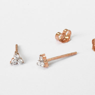 18k 14k 10k Gold Round Cut Diamond Trio Tiny Stud Earrings / White Gold Rose Gold / Tiny Cluster Stud Earrings / Everyday Birthday Gift - Jewels By Tarry