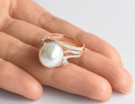 Natural Pearl Diamond Ring in 18k Solid Gold / South Sea Pearl Diamond Ring / Statement Ring / Natural diamond Ring / Wedding Ring / DR215 - Jewels By Tarry