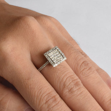 SALE ! 18k White Gold Pave Diamond Square Ring For Man And Women / Gold Square Diamond Statement Ring / Classic Diamond Ring / DR175 - Jewels By Tarry