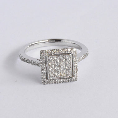 SALE ! 18k White Gold Pave Diamond Square Ring For Man And Women / Gold Square Diamond Statement Ring / Classic Diamond Ring / DR175 - Jewels By Tarry