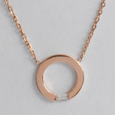 Gold Circle Pendant Necklace With Baguette Diamond 