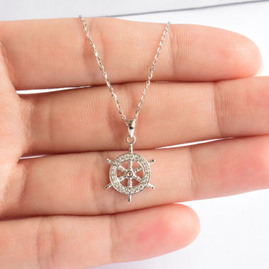 Ship Wheel Sailor Necklace With Micro Pave Diamonds 