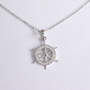 Ship Wheel Sailor Necklace With Micro Pave Diamonds 