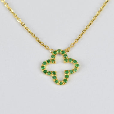 Genuine Emerald Clover Necklace in Gold