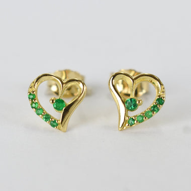18k 14k 10k GOLD EMERALD Heart Earring / Dainty Heart Stud Earrings / Natural Emerald / Yellow, White, Rose Gold / Valentine Jewelry - Jewels By Tarry