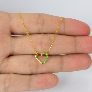 Emerald Heart Necklace in Solid Gold