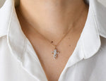 Diamond Cross Pendant Necklace In 10k 14k 18k Solid Gold / Unique Tiny Pave Diamond Cross Necklace / Mini White Diamond Necklace