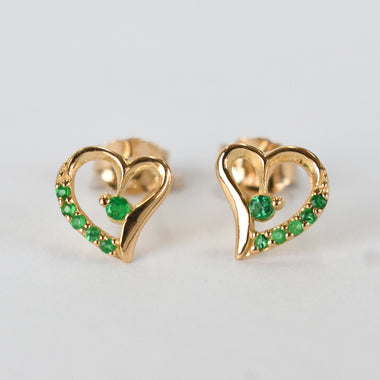 18k 14k 10k GOLD EMERALD Heart Earring / Dainty Heart Stud Earrings / Natural Emerald / Yellow, White, Rose Gold / Valentine Jewelry - Jewels By Tarry