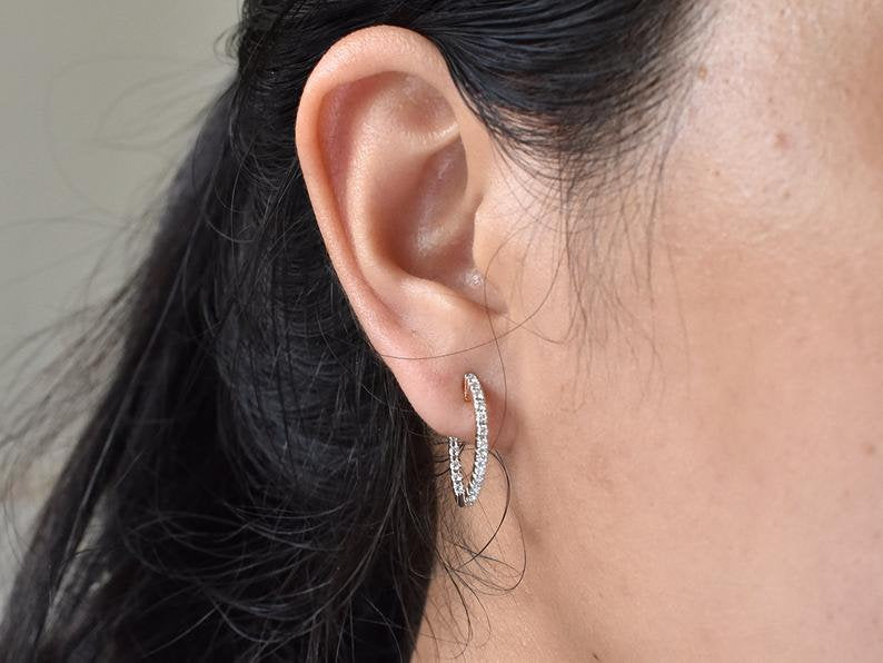 Diamond Hoop Earring 18k Rose Gold Diamond Hoop Earring 18mm