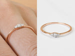 18K Rose gold / Size 6.25 / Trio Diamond Ring / Thin Dainty Minimalist Gold Diamond Promise Propose Ring / NXDOJGD20/06 - Jewels By Tarry