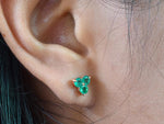 18K Rose gold / Emerald Earring / Tiny Emerald Trio Stud Earrings / Three emerald Stud / Anniversary Gift / NXDDE558 - Jewels By Tarry