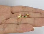 18K Yellow gold / Tiny Hamsa Hand Earrings / Genuine Emerald One Stone Earrings / Delicate Sold Gold Everyday Minimalist / NXDOJDE825/01 - Jewels By Tarry