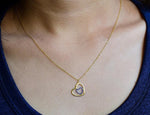 18K Yellow gold / 18" / Blue Sapphire Necklace / Heart Charm Necklace / Dainty Heart Necklace / NXDOJDP828/01