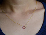 18K Yellow gold / 18" / Ruby Clover Necklace / Dainty Clover Outline Necklace / Natural Ruby Gemstone / Christmas Gift / NXDOJDP839/02