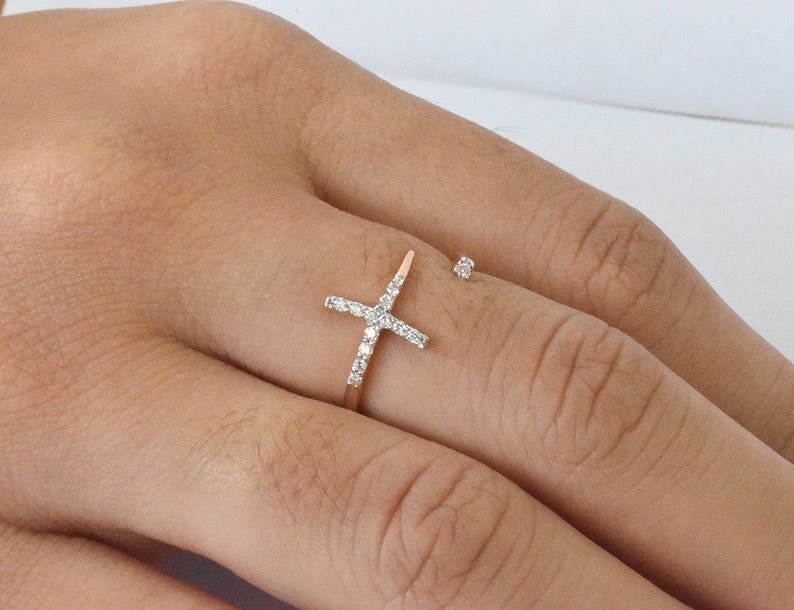 14K Gold Stackable Cross Ring