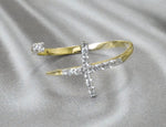 14K Yellow gold / Size 6.5 / Pave Diamond Cross Ring Open / Diamond Thin Stacking Ring / Unique Diamond Promise Ring Wedding / NXDOJDR821 - Jewels By Tarry